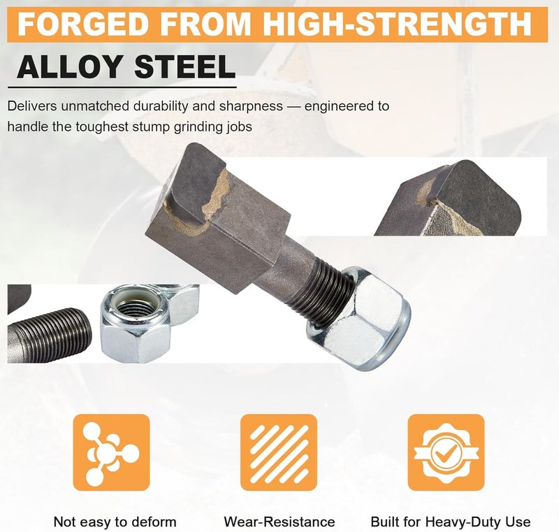 CarBole 2 Pack Stump Grinder Teeth Fit Woodland Mills WG24 WG28 Stump Grinder Tooth Parts for Cutting Tree Stub, Carbide Tips with 5/8" Nuts,2-7/8"L x 11/16"W - Image 4